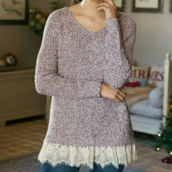 Soft Surroundings Sweaters - Soft Surroundings Lace Trim Tunic Sweater Top Size Small